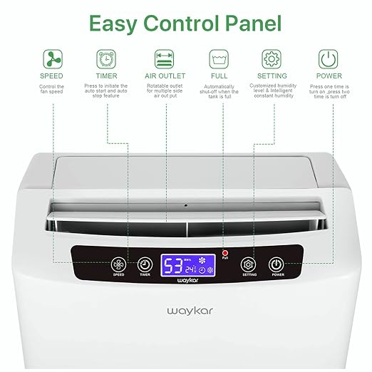 Waykar 34 Pints Energy Star Dehumidifier for Spaces up to 2,000 Sq. Ft at Home, in Basements and Large Rooms with Drain Hose and 0.66 Gallons Water Tank