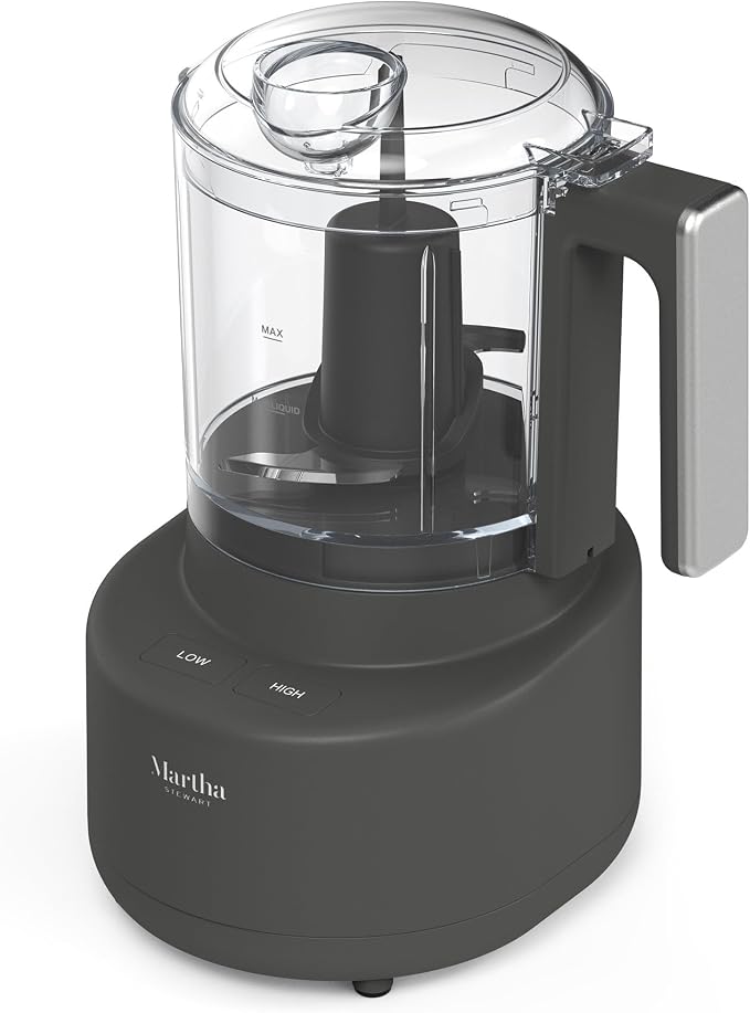 Martha Stewart 3 Cup Electric Food Chopper, Vegetable & Herb Mini Food Processor, 24oz BPA-Free Bowl, Stainless Steel Blades, Pour Spout, Dicing, Mincing, Chop & Puree, Dishwasher Safe, Caviar