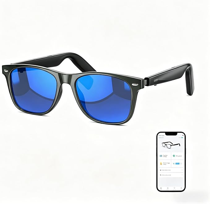 GetD Bluetooth Sunglasses for Men/Women, AI Translator, 11H Battery Life, Polarized Lens, UV Protection, Voice Control, Built-in Mic & Speakers, Smart Eyewear for Gaming Meeting Travel
