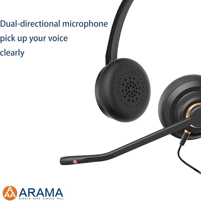 Arama USB Headset with Microphone for PC, Computer Headset with Microphone, Noise Cancelling Adjustable Volume Control Lightweight, for Laptop Business Skype UC Webinar Call Center Office