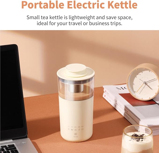 Electric Travel Kettle, Stainless Steel Portable Tea Coffee Maker with Magnetic Stirrer, Fast Boil & Temperature Control, for Home Office Travel (US Plug 110V)