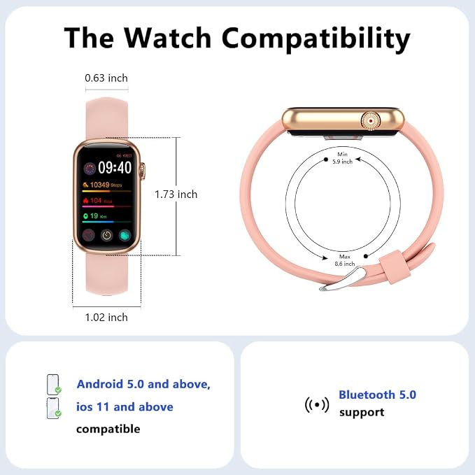FITVII Slim Fitness Tracker with Blood Oxygen, Blood Pressure, 24/7 Heart Rate and Sleep Tracking, IP68 Waterproof Activity Trackers and Smart Watches with Step Tracker, Pedometer for Women Men