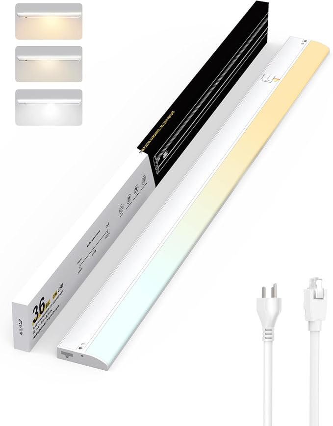 Under Cabinet Lighting Hardwired & Plug-in, 36 inch 3CCT Dimmable Linkable Under Counter Lights for Kitchen,with Power Cord and Linked Cord, CRI 97, 120V,20W,2000Lm, White