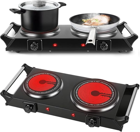 Electric Burner, Electric Hot Plate for Cooking Portable Cooking Stove, Countertop Burner Cooktop for Kitchen, Dorm, Temperature Control, Easy to Clean, Black