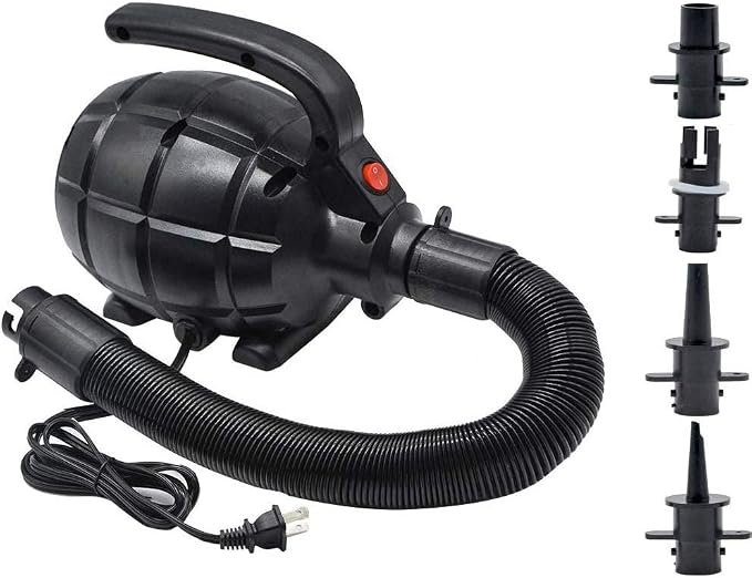 Electric Air Pump for Inflatables, AC (110V), 600W, 20L/min, Black, 4 Detachable Nozzles, Inflator/Deflator, Queen/King Size Air Mattress, Pool Toys, Boat, Raft