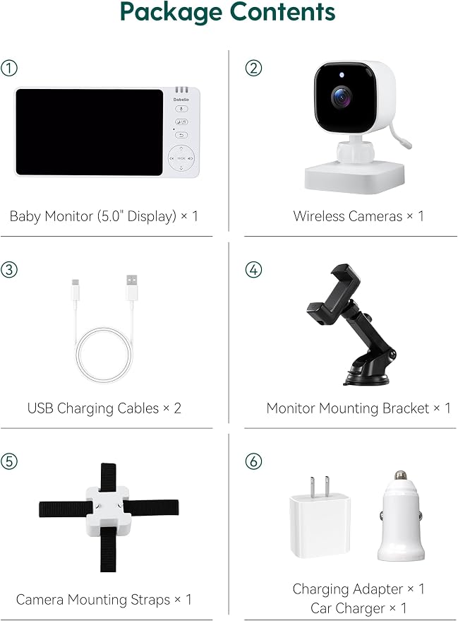 Babelio Wireless Baby Car Camera with 5" HD Night Vision, Battery-Powered Rear Facing Car Seat Monitor for Kids and Pet, Easy Install 360° Rotatable Backseat Mirror, Newborns Travel Essentials Gifts
