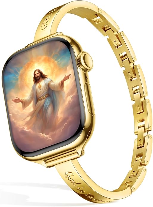 Missair God is in Control Bands Compatible with Apple Watch Band 38mm 40mm 41mm 42mm 44mm 45mm 46mm 49mm for Women, Stainless Steel lettering Metal Strap for iWatch Series 11 10 9 8 7 6 5 4 SE Ultra