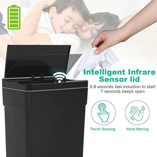 BestOffice 13 Gallon Trash Can Automatic Kitchen Trash Can Touch Free High-Capacity Garbage Can with Lid for Bedroom Bathroom Home Office 50 Liter (Black, 1) (4, Black)