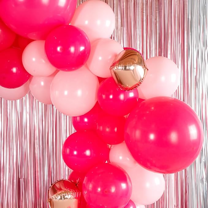 Restaurantware-Balloonify Balloon Garland Set, 1 Party Decoration Kit - 163 Balloons, With Chain, Pink And Rose Latex Balloon Arch Kit, Includes Glue Dots And Fishing Line
