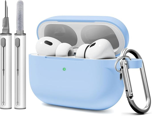 for AirPods Pro 2 Case with Cleaner Kit, Compatible with Airpods Pro 2nd/1st Generation Case (USB-C Cable) with Keychain for Women and Men,Sky Blue