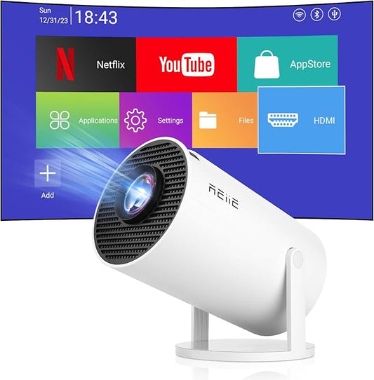 2025 Upgraded HY300 PRO+ Mini Portable Projector,Smart Projector with Android 11.0, 200 ANSI Lumens, Short Focus, WiFi6 + BT5.0, Support 4K 1080P Decoding, for Outdoor Camping,Home Theater