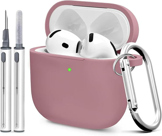 for Airpods 4th Case Cover,Come with Cleaner Kit,Soft Skin Silicone Case Cover with Keychain,Full Protective Case for Men and Women,Compatible with AirPods 4th Generation Case,Bean Pink