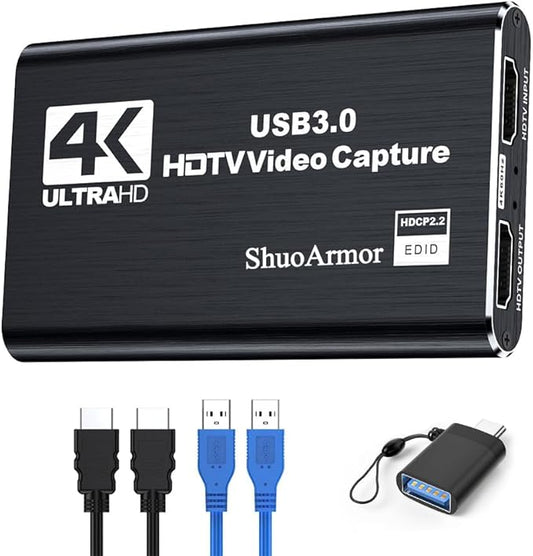 4K HDMI Video Capture Card, HDMI to USB 3.0 Cam Link Card for Live Streaming Gaming and Broadcasting, 1080P Recording with Microphone, Work with Nintendo Switch, PS4, Xbox, DSLR, Camera