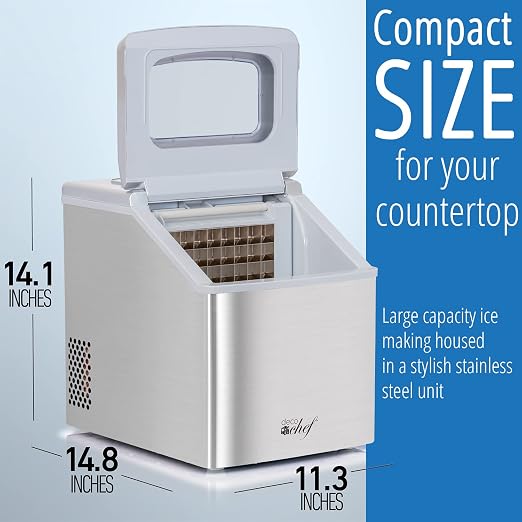 Deco Chef Countertop Ice Maker 40LB/24H, 24 Full Cubes Every 15 Minutes, Adjustable Size, Digital Control and Timer, Self-Cleaning, EZ Access Flip Lid, Scoop Included, Stainless Steel