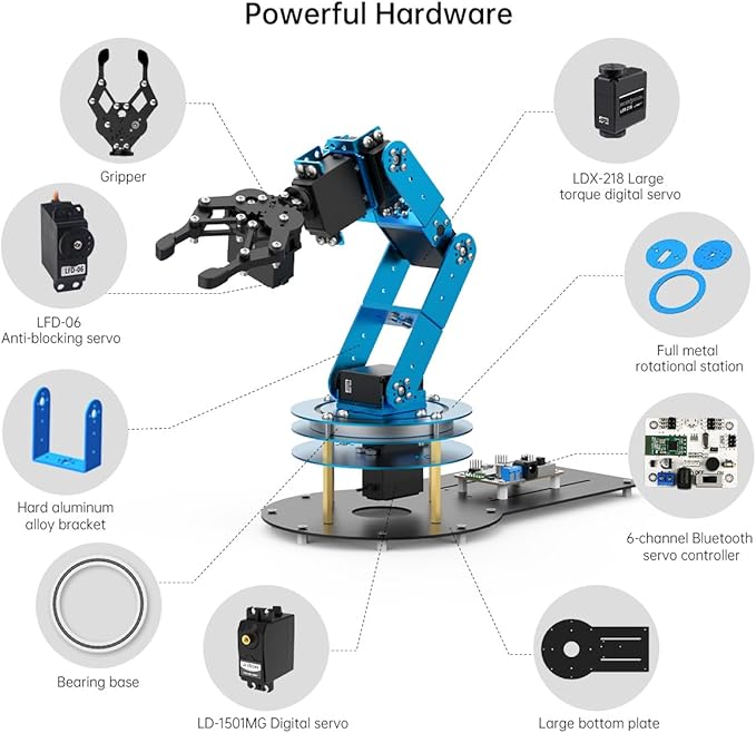 LewanSoul Robotic Arm Kit 6DOF Programming Robot Arm with 5 Servo, Handle, Mechanical Claw and More, PC Software APP Control with Tutorial