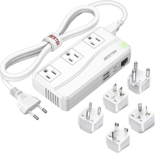 BESTEK 220V to 110V Converter, 300W AC Voltage Converter US to Europe with 2 USB-C (PD20w), Step Down Power Converter for European Travel, (EU/UK/AU/JP/India/South Africa 5 Universal Plug Adapter)