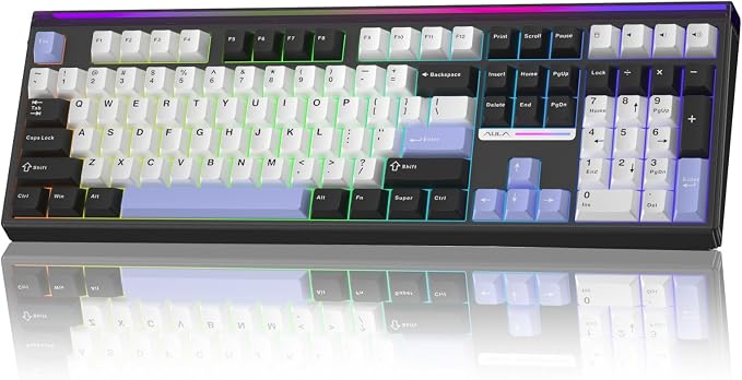 Aula H108 Wireless Mechanical Keyboard, Hot Swappable Silent Keyboard, Full Size Keyboard with Number Pad, Gasket Structure, RGB Backlit Computer Gaming Keyboard with PBT Keycaps for PC/Office