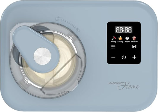 Magnavox Home, 1.2 Qt Electric Ice Cream Maker with Compressor, Touchscreen Ice Cream Machine, Built-In Compressor, Automatic Sorbet, FroYo, Italian Ice Maker, No Pre-Freeze