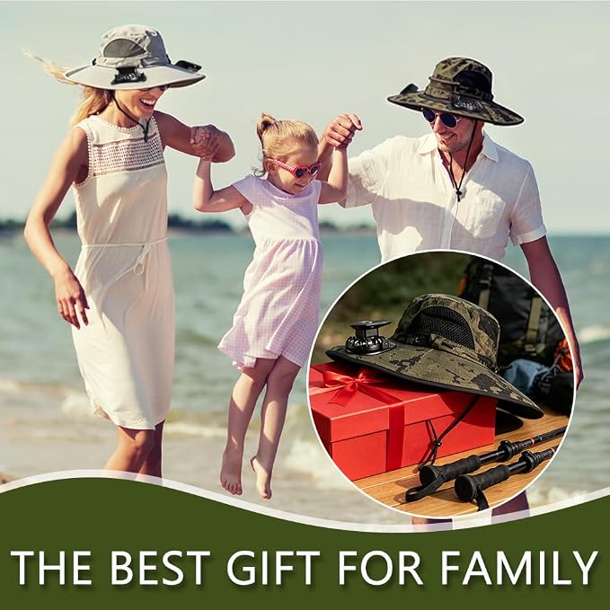 Solar Fan Hat Rechargeable 2Detachable Solar Fans,Water-Repellent Wide Brim Bucket Hat, Outdoor Camping Hiking Golf Sun Hat