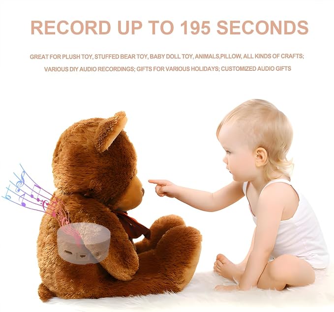 XLW Voice Recorder, 195 Seconds Message Voice Recording, Record Custom Messages for Plush Toys, Stuffed Animals, Baby Dolls, Pillows, USB Rechargeable, Easy to Use