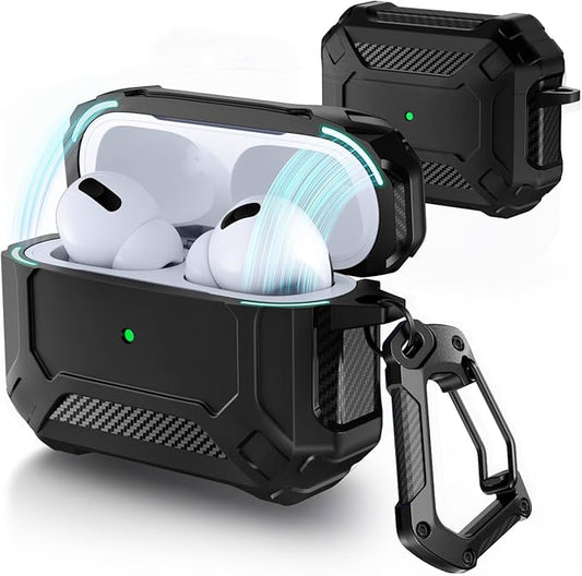 Lerobo for AirPods Pro 2 Case with Cleaner Kit,Hard Protective Cover Compatible with Apple AirPods Pro 2nd/1st Generation with Keychain, Powerful Drop Protection, Magnetic Lid, LED Visible, Black