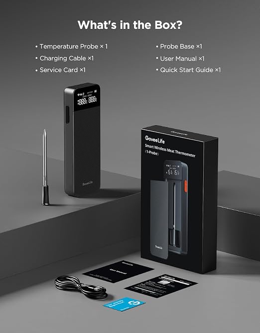 GoveeLife Smart Wireless Meat Thermometer with Bluetooth WiFi Ultra Range, Digital Oven Thermometer with Accuracy ±1.8°F, Charge Magnetic Base, Alarm, Kitchen Tools Suitable for BBQ, Grill, Smoker