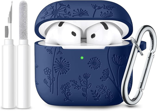 Lerobo for Airpods 4 Case Cover with Cleaner Kit, Cute Soft Silicone Skin Full Protective Case Cover with Keychain Compatible with Apple Airpods 4 Case 2024, Midnight Blue