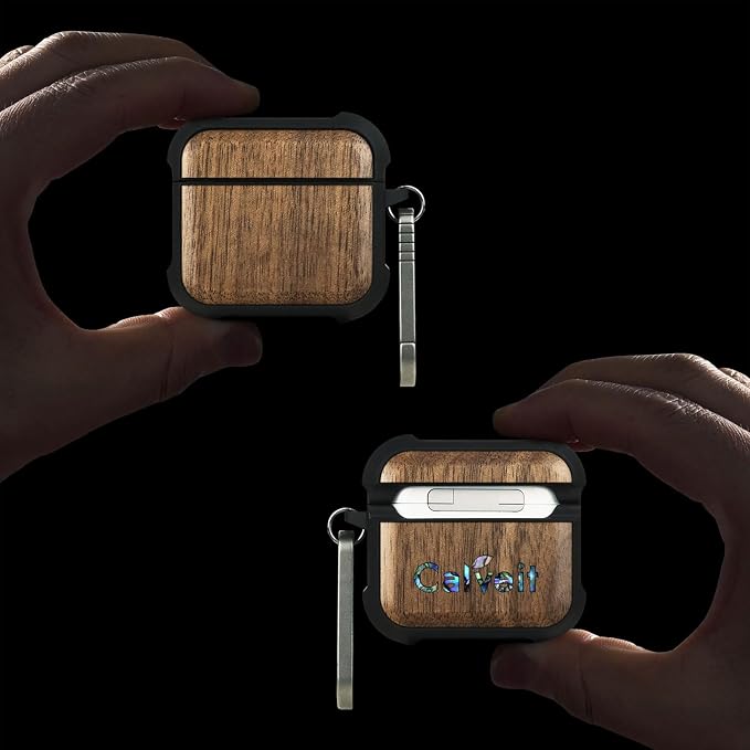 Carveit Wooden Case for AirPods 4 Case (2024) (USB-C) 4th Generation, Wood Artisan Engraved & TPU Shockproof Cover, Titanium Quick Released Clasp (Natural Grain) Walnut