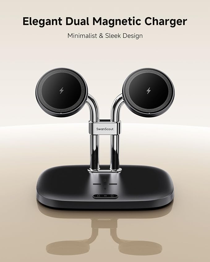 Dual Magnetic Charger for Samsung S26 Ultra, Dual Phone Charger for Samsung Galaxy S26/S25/S24/S23 Series, for iPhone 17/16/15/14 Series, for Galaxy Buds 4 Pro/4/3 Pro/3, SwanScout 706SM