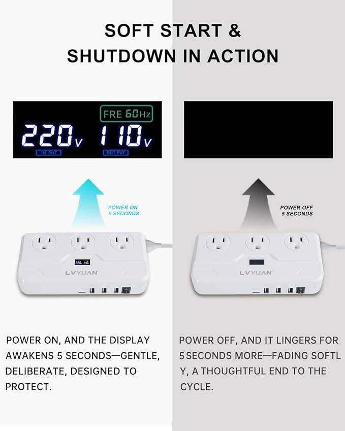 220V to 110V Voltage Converter with LCD Display, LVYUAN Universal Travel Adapter with UK/EU/AU Power Plug Adapter, Step Down Transformer for Hair Straightener Curling Iron CPAP (White)