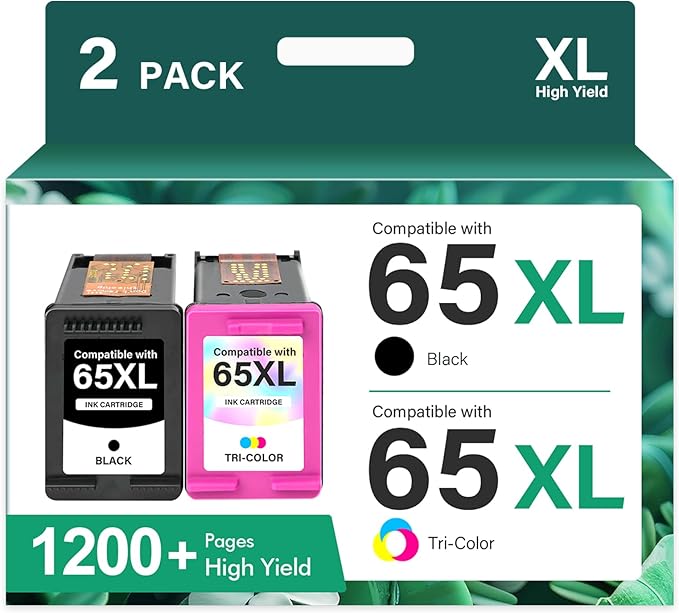 65XL 65 Ink Cartridges Black/Color Combo Pack DeskJet 3755 Envy 5055 Replacement for HP65 XL Black and Color for HP Envy 5052 5000 DeskJet 3772 3700 2600 3752 Printer (Black Tri-Color)