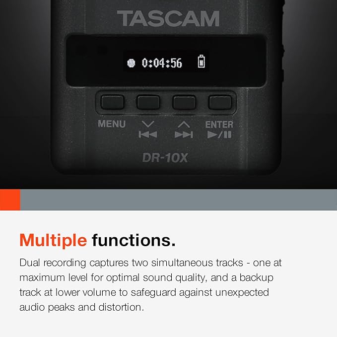TASCAM XLR Micro Audio Portable Digital Recorder for XLR Microphones, Voice Recorder, Interview and News Gathering, Black (DR-10X)