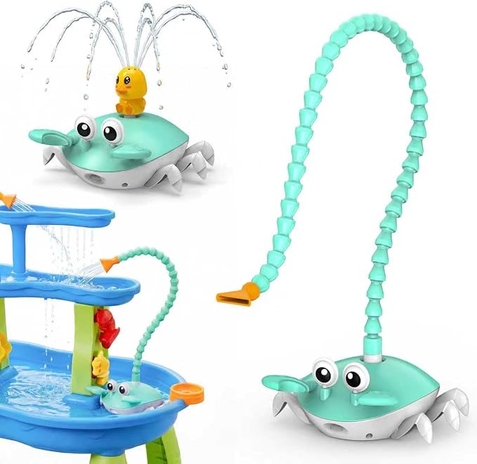 Water Table Pump, 5400mAh Rechargeable Crab Water Pump Toy for Powered Continuous Flow 8Hrs Play time 3 Modes Spray 2 Flow Settings IP67 Waterproof for Water Table, Bathtubs, Pool Toy