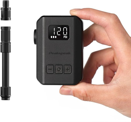 Peakspeak Mini Electric Bike Pump AS260PRO, 120PSI Portable Bicycle Pump with Gauge & Auto Stop, USB-C Rechargeable, Precision Inflation for Presta/Schrader Valves, Road Bike, MTB & Motorcycle