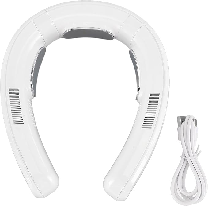Rechargeable Bladeless Neck Fan, Portable Cooling Air Conditioner for Outdoor Work, Gym, Office, Travel, Lawn Trimming, Yard Work, 3 Heating Modes (White)