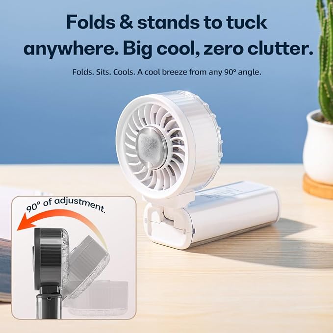 Portable Handheld Fan with Ice Cooler, 90° Flip Head, 3-in-1 Handheld Neck Desk Rechargeable Personal Fan,Up To 12H, 1-100 Speed 3600mAh 15000Rpm, for Travel Camping Home, Transparent, White