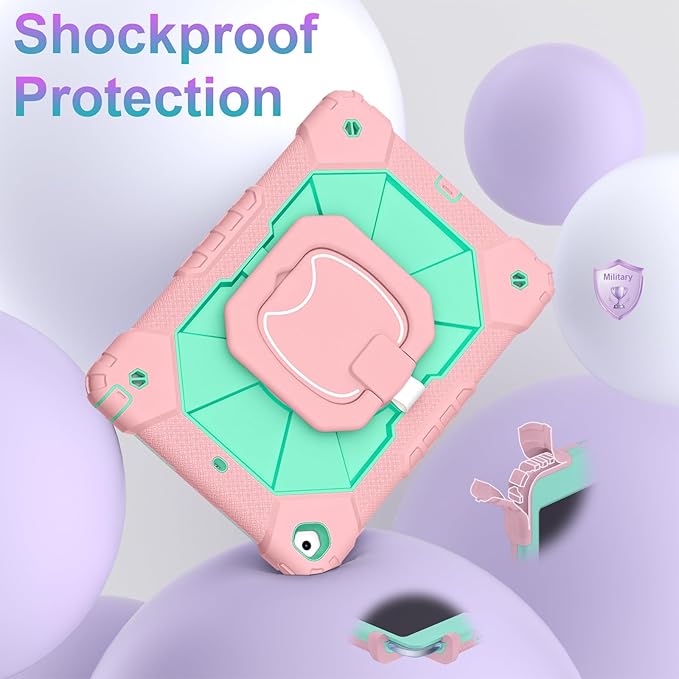 Auizotl Case for iPad 9th/8th/7th Generation 10.2 Inch iPad Case 9th Generation with Screen Protector/Rotate Stand/Pen Holder,Military Grade Shockproof i Pad 9th/8th/7th Gen Cases,Rose Mint