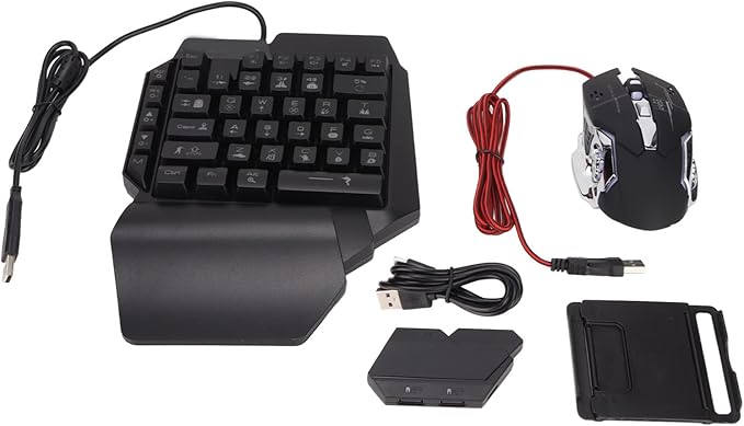Gaming Keyboard Converter Gaming Keyboard Set RGB Gradient USB One Handed Keyboard Type C Wired Mobile Phone Holder(Mix SE automatic pressure gun set)