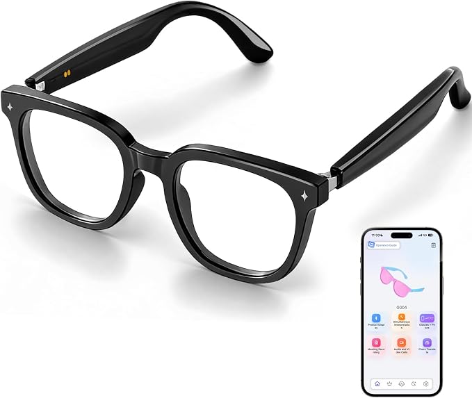 Smart Bluetooth Glasses for Men Women, Ai Smart Glasses with Open-Ear Audio, Voice Control, Real-time Translation, Hands-Free Calls, Bluetooth Sunglasses for Daily Use, Travel