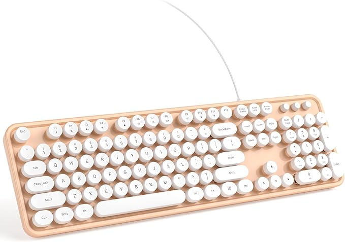 KNOWSQT Wired Computer Keyboard - Orange-White Retro Full-Size Round Keycaps Typewriter Cute Keyboards for Windows, Laptop, PC, Desktop, Computer