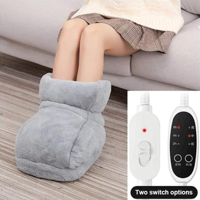 Plush Foot Warmer Heating Shoes Mat for Cold Winter Days – Soft Grey Electric Heated Foot Rest Pad Compatible with Use