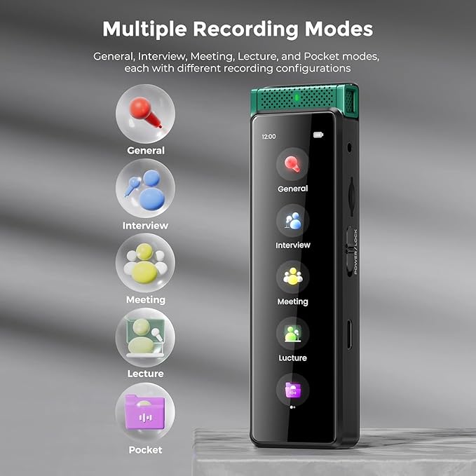 8GB Digital Voice Recorder with Playback, Innioasis R1 Full Touchscreen Voice Recorder with Bluetooth, Voice Activated Sound Audio Recorder Device with Mic Green