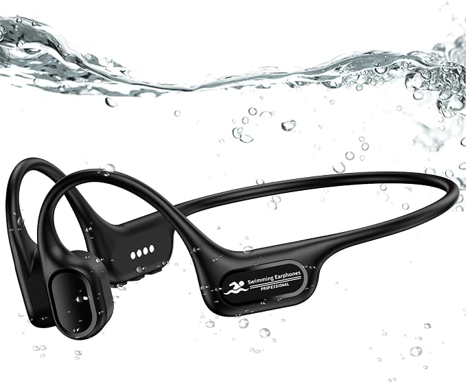 Full-Coverage Liquid Silicone Swimming Headphones,IP68 Waterproof Underwater Headphones, Bluetooth 6.0&MP3 with 32GB Memory Card,Soft/Skin-Comfortable Open Ear Bone Conduction Swim Earbuds(Black