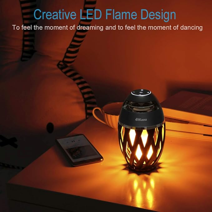 DiKaou LED Flame Outdoor Table Lamp Torch Table Lamp with Blutooth Speaker, Rechargeable Ambience Lantern with Flickers Warm Light for Patio/Porch/Home Decor, Best Gift for Men Women Teens Kids