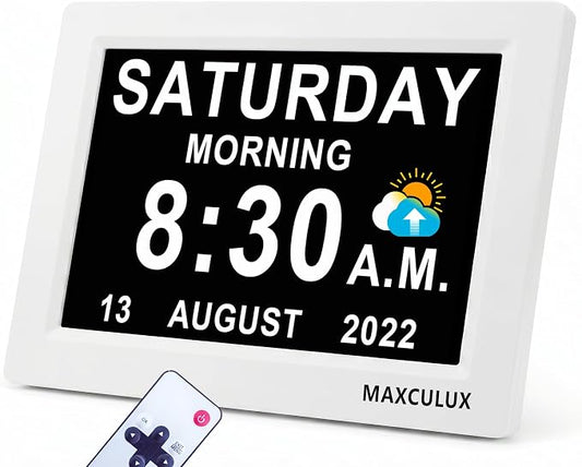 【Upgraded】27 Alarms Digital Talking Clock with Day and Date, Custom Reminders, 1280*800p HD Dsiplay, 10-Levels Dimmer, Auto DST, Sleep Trainer for Elderly Dementia, Voice-Talking with Remote