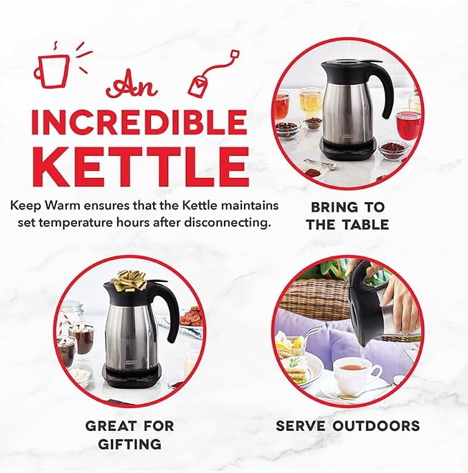 Dash Insulated Electric Kettle, 1.7L Stainless Steel Tea Kettle with Temperature Control, Keep Warm, Digital Display, Cool-Touch Exterior, Hot Water for Tea & Coffee, 1500W