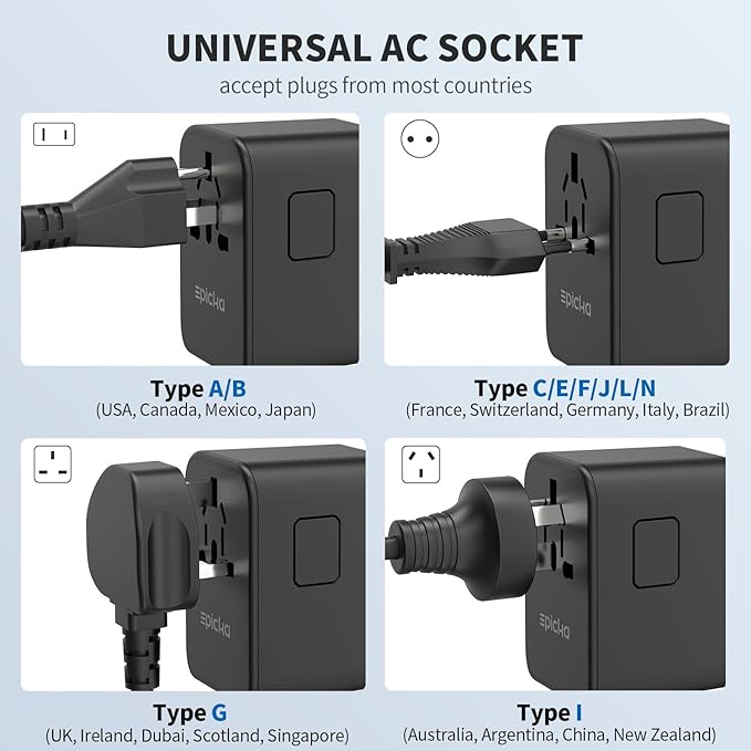 EPICKA TA-105 Grey and TA-105 Pro Black Universal Travel Adapter