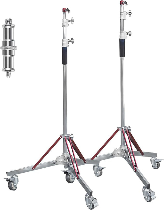 Kate 2 Pack Heavy Duty 10.8ft Light Stand with Casters, Adjustable Reinforced Stainless Steel Light Stand Tripod with 3 Wheels for Photography for Studio Softbox, Monolight, Reflector