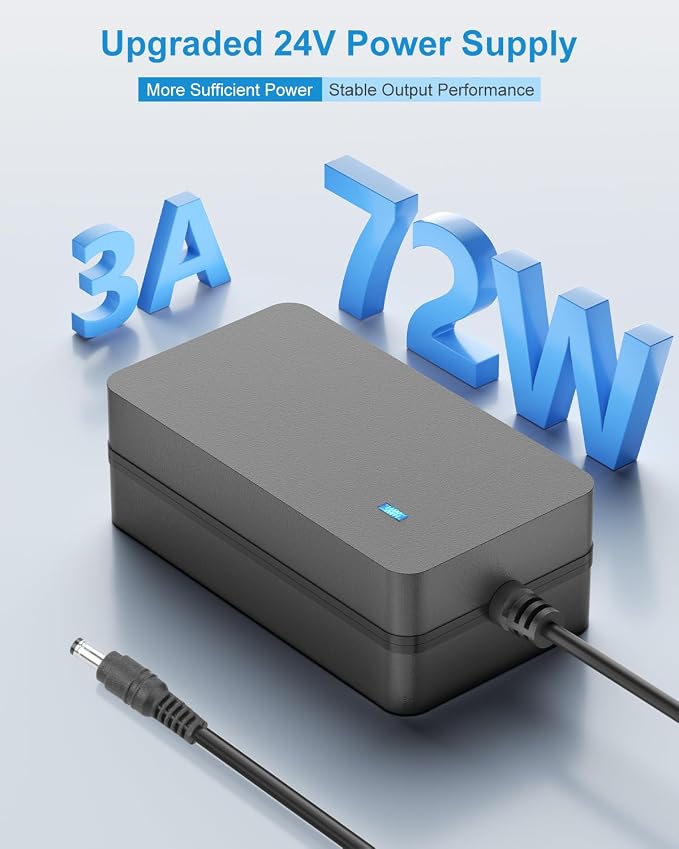 ALITOVE 24V 3A Power Supply 72W AC Adapter Power Cord 100-240V 50-60Hz to DC 24 Volt 3 Amp Transformer 2A 1A Converter 5.5x2.5/2.1mm DC Barrel for LED Strip Module Light, CCTV Camera System, 6.2FT