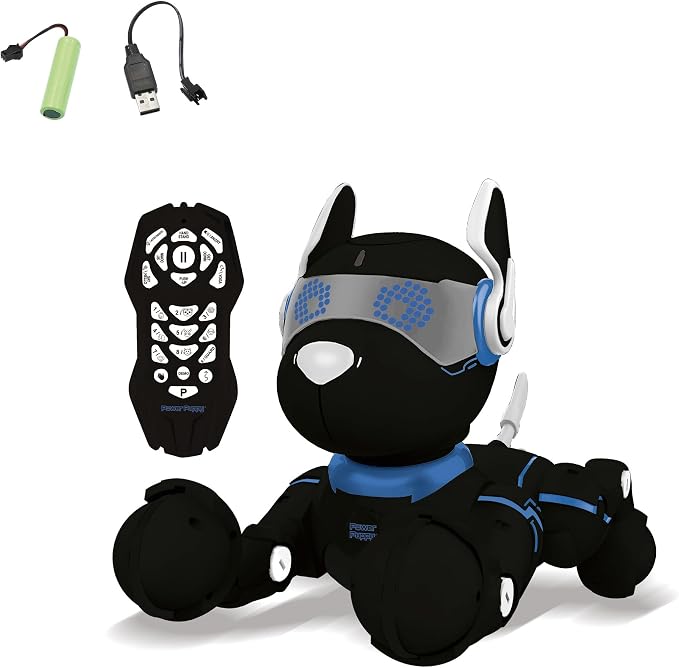 LEXiBOOK Power Puppy - My Smart Robot Dog - Programmable Robot with Remote Control, Training Function, Dances, Sings, Light Effects, Rechargeable Battery, Children's Toy - DOG01BK